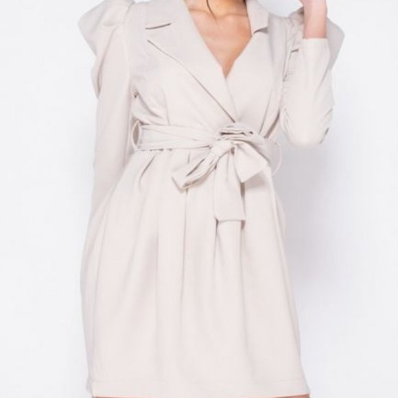Beige Puff Sleeve Dress - Picture 4 of 10